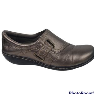 Clarks Collection Metallic Gold/Bronze Leather Slip On Comfort Flats Women's 7 M